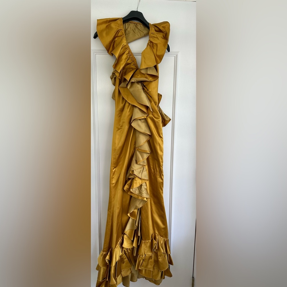 Elegant Gold Ruffle Maxi Dress